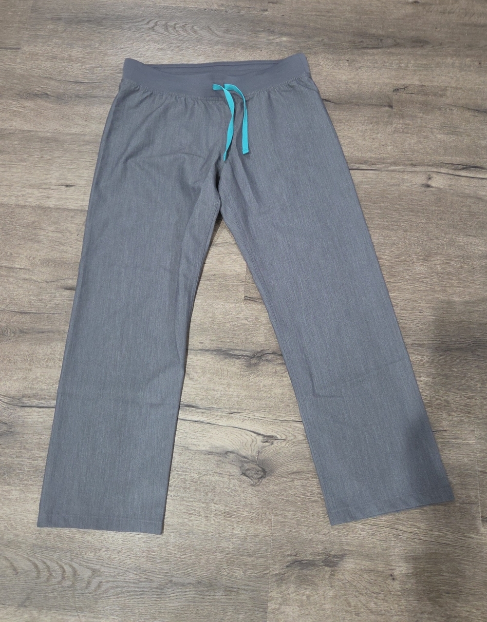 Figs Gray Straight Leg Pants with Teal Drawstring